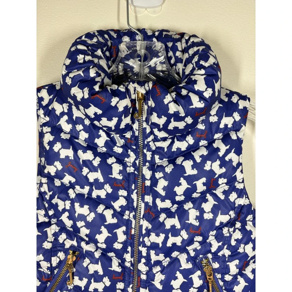 Juicy Couture Girls Puffer Vest Large Blue Scottie Dog Peplum Down Y2K Preppy